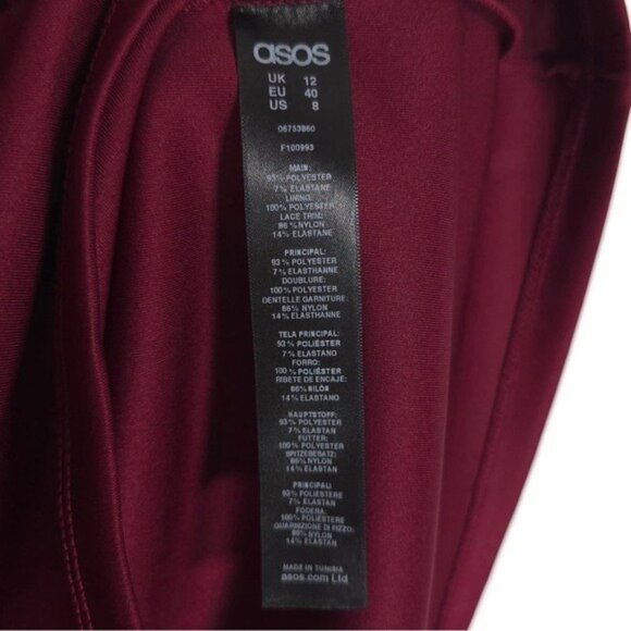 asos Women’s Dress Mini Lace A-Line Fit & Flare Sleeveless Lined Burgundy Size 8 - Picture 10 of 10